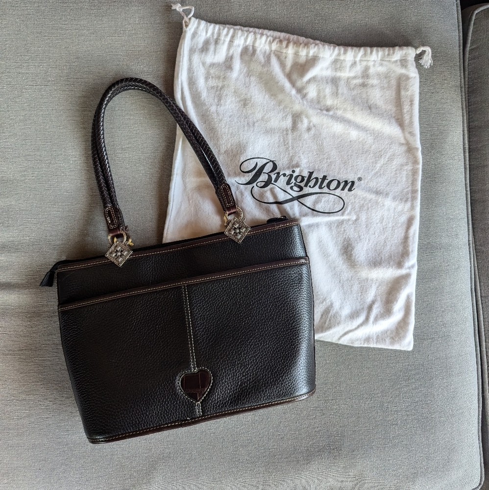 Brighton Leonor Vintage Leather Handbag Black Brown Croc embossed